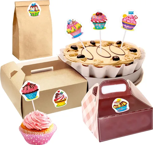 Miniatura 6 de 600 piezas de pegatinas de decoración de fiesta de cupcakes para maestros, recompensas, estímulo y motivación, paquete mega de 16 diseños con línea