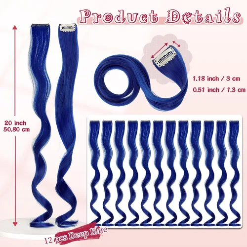 Miniatura 2 de Extensiones de cabello de colores 12 piezas de 24 pulgadas, extensiones de cabello rosa cosplay con clip, color arco iris, para fiesta, largo