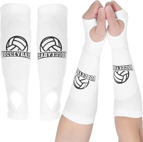 Ymapinc Mangas de voleibol para brazos, mangas protectoras acolchadas con orificio para el pulgar, diseño transpirable y ligero para hombres y Blanco