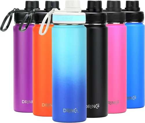 Miniatura 20 de Drinco - Botella de agua de acero inoxidable con boquilla, tapa aislada al vacío, botella de agua de doble pared, de boca ancha