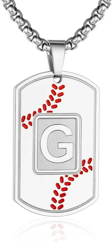 Miniatura 81 de A-Z Collar con etiqueta de perro para hombre, dije de béisbol, cadena de acero inoxidable de 22 + 2 pulgadas, regalo de joyería personalizado