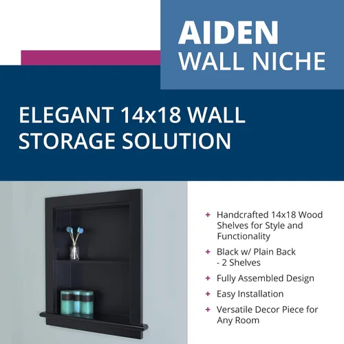 Miniatura 3 de Aiden - Botiquín de repuesto de pared empotrada de 14 x 18 pulgadas, estante de inserción de gabinete de baño, fabricado en América del Norte, Negro
