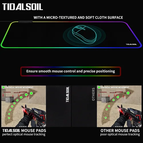 Miniatura 4 de Alfombrilla de mouse RGB grande para juegos con concentrador USB de 4 puertos y 13 modos de iluminación, alfombrilla de mouse para teclado