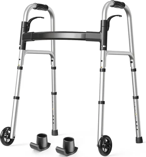 Miniatura 10 de Caminantes plegables para personas mayores, ruedas de 5 pulgadas, caminante ligero con ruedas, soporta hasta 350 libras, caminante estándar