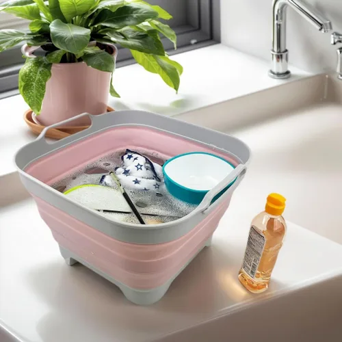 Miniatura 11 de SAMMART Sartén de plástico plegable de 10 L (2.6 galones) con tapón de drenaje, tina de lavado portátil, bañera plegable, almacenamiento de cocina