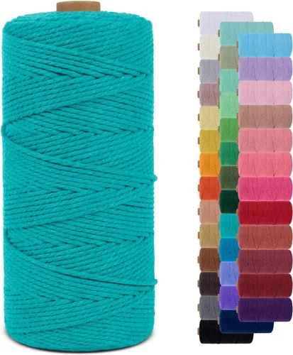 Miniatura 113 de Cuerda de macramé de 0.079 in para 219 yardas, cuerda de algodón natural para manualidades, hilo de cuerda de macramé de colores para colgar