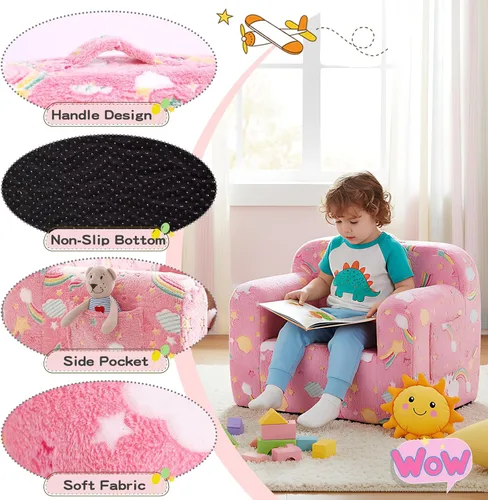 Miniatura 4 de Tiita Sofá para niños, sofá para niños con asa de transporte, sofá portátil de espuma para niños, sofá infantil que brilla en la oscuridad, silla