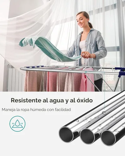 Miniatura 7 de SONGMICS Rejilla de secado de ropa, con clips para calcetines, estante de lavandería de metal, plegable, ahorra espacio, aireador independiente