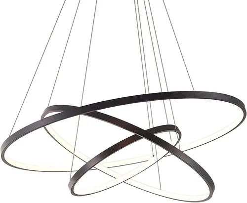 Miniatura 9 de LightInTheBox Lámpara colgante de 3 anillos para sala de estar, comedor, luz de techo moderna, diseño de círculo, 20+40+23.6 in, color = negro