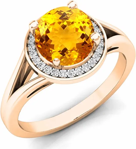 Miniatura 18 de Dazzlingrock Collection Anillo de compromiso redondo de 0.276 in con halo de diamante blanco y vástago dividido para ella en oro macizo de 14