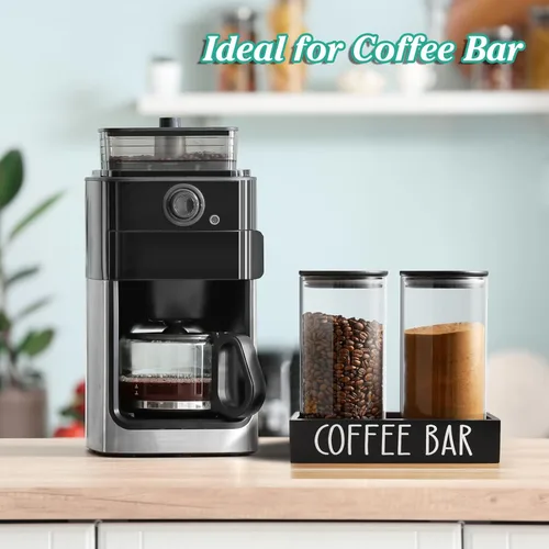 Miniatura 4 de Recipiente de Vidrio para Café Molido - Juego de 2 Piezas de 45oz de Recipientes para Café y Azúcar con Tapas Herméticas de Bambú y Bandeja Negra