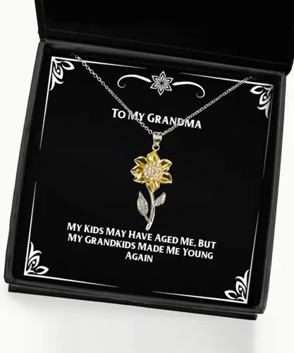 Cute Grandma Gifts, My Kids May Have Aged Me, But My Grandkids Made Me Young Again, Grandma Sunflower Pendant Necklace from Granddaughter