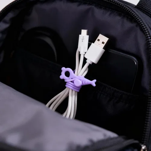 Miniatura 5 de 28 piezas de bridas de silicona reutilizables, correas de cable negro para organizar cables de carga, cables de computadora