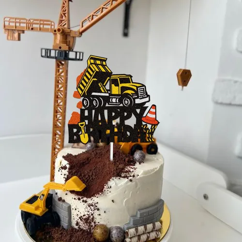 Miniatura 5 de Camión de construcción feliz cumpleaños pastel decoración camión construcción excavadora pastel decoración vehículo tema fiesta suministros