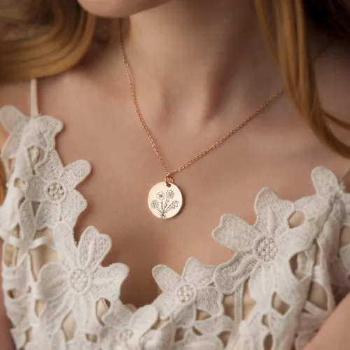 Miniatura 4 de Anavia -Build Your Own Bouquet- Birthmonth Flowers Necklace, Personalized Engraved Floral Coin Necklace, Customized Birthday Gifts Love Jewelry for