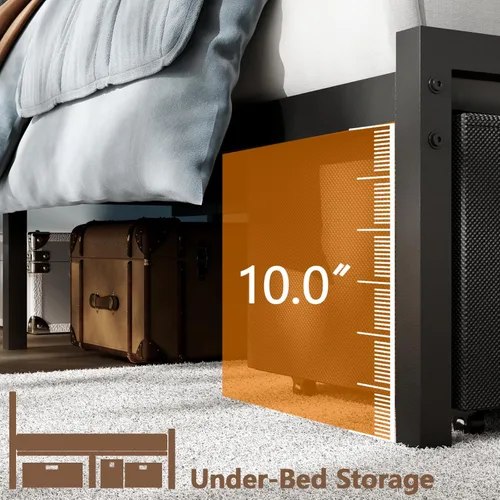 Miniatura 8 de Furnulem Marco de Cama Queen con Cabecera Ajustable, Cama Tapizada con 2 Cajones de Almacenamiento, Estación de Carga USB Integrada y Luces LED, Gris