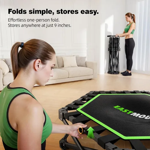 Miniatura 6 de East Mount Mini trampolín plegable para interiores, trampolín plegable para adultos con asas, rebote de ejercicio, trampolín pequeño para adultos
