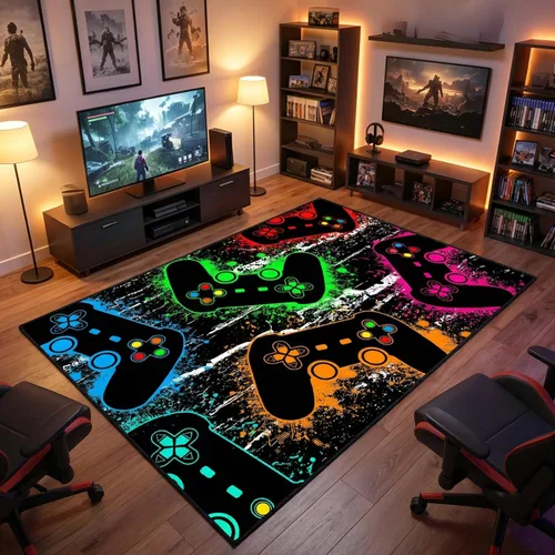 Miniatura 19 de Alfombras de Jugador para Dormitorio de Niños, Pintura de Dibujos Animados con Gamepad, Alfombra para el Hogar para Adolescentes, Decoración Genial
