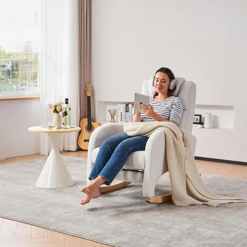 Miniatura 7 de FOXHUNTER Mecedora para guardería, moderna silla deslizante con reposapiés ajustable y patas de madera maciza, respaldo alto, silla de guardería