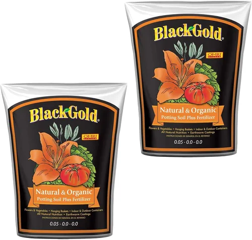 SunGro SUGRBG2 - Bolsa de tierra para macetas natural y orgánica de oro negro, más fertilizante, 2 pies cúbicos (paquete de 2)