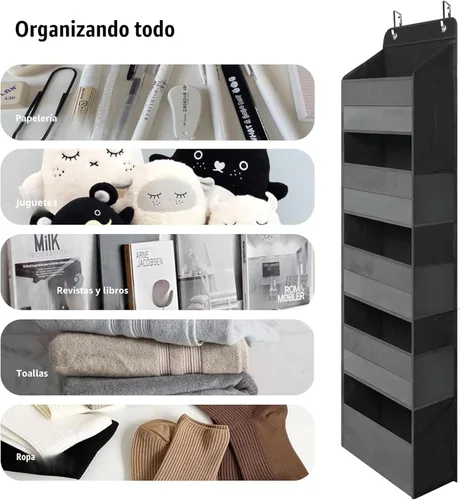 Miniatura 5 de TYMENSH Organizador para colgar sobre puerta con 5 bolsillos grandes, organizador de almacenamiento resistente para colgar, armario, baño, Negro
