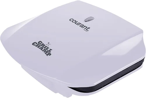 Miniatura 8 de Courant Parrilla eléctrica clásica de 2 porciones para interiores y prensa Panini, parrilla de contacto, color blanco