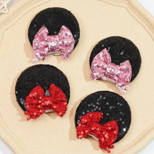 Miniatura 2 de Ayesha Pinzas de pelo con orejas de ratón para niñas pequeñas, con lentejuelas y lazos, accesorios de pelo para disfraz de Halloween, Navidad