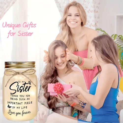 Miniatura 2 de Regalos para hermanas de parte de la hermana, tarro decorativo con brillo cálido, regalos únicos para hermana, regalo de cumpleaños, Navidad, día