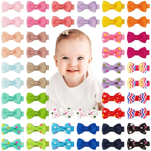 Miniatura 15 de CÉLLOT Pinzas para el pelo para bebés y niñas, 25 unidades, totalmente forradas, lazos para el pelo de 2 pulgadas, pinzas de cocodrilo para bebés