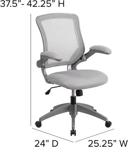 Miniatura 3 de Flash Furniture Kale Silla de oficina ergonómica giratoria de malla gris con marco gris y brazos abatibles