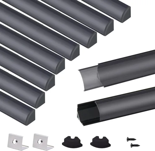 Miniatura 18 de VST Paquete de 10 canales LED de 3.3 pies, canal difusor LED en forma de V, sistema de canales de aluminio LED con cubierta lechosa, tapas finales