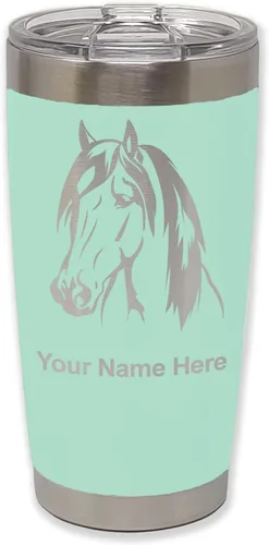Miniatura 7 de LaserGram Vaso aislado al vacío de 20 onzas, cabeza de caballo 1, grabado personalizado incluido (negro)