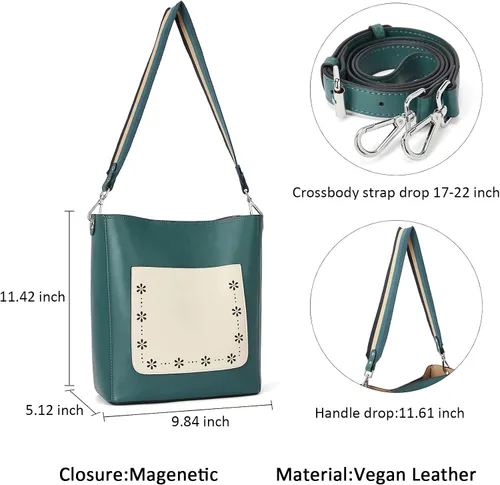 Miniatura 3 de BROMEN - Bolsa de mano de cuero para mujer, bolsa de hombro, bolsa bandolera