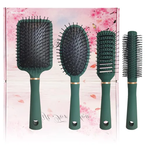 Miniatura 9 de Juego de 4 cepillos para el cabello, incluye peine ovalado de masaje antiestático, cepillo desenredante, cepillo de pelo redondo, cepillo de pelo