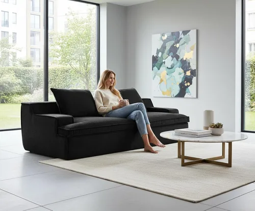 Comfora Sofá de 4 plazas de gran tamaño, sofá de espuma completa para sala de estar con reposabrazos anchos, tapicería de pana suave, sofá