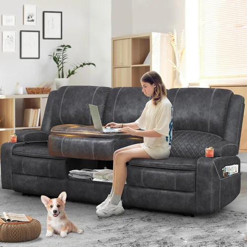 Miniatura 12 de Yolsali Sofá reclinable, sofá reclinable manual de 3 plazas con cojín de 2 niveles, sofás reclinables para sala de estar con consola removible