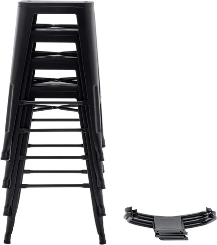 Miniatura 8 de Juego de 4 taburetes de bar de metal de 26 pulgadas, modernos taburetes de altura de mostrador con respaldo, sillas de bar industriales con respaldo