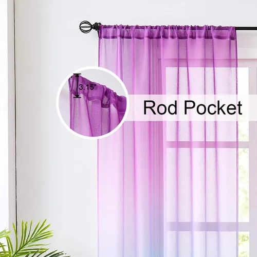 Miniatura 3 de July Joy Cortinas Transparentes de Lino Sintético Ombré Azul y Morado de 2 Tonos Reversibles con Bolsillo para Barra para Dormitorio de Niñas
