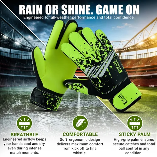 Miniatura 29 de Guantes de portero de fútbol para niños y jóvenes, guantes de portero de fútbol con agarres fuertes Verde