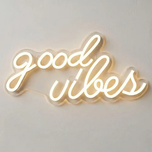 DECANIT Letrero de neón blanco cálido Good Vibes, letreros de neón LED de 16.1" x 8.3" para decoración de pared, luces de neón estéticas alimentadas