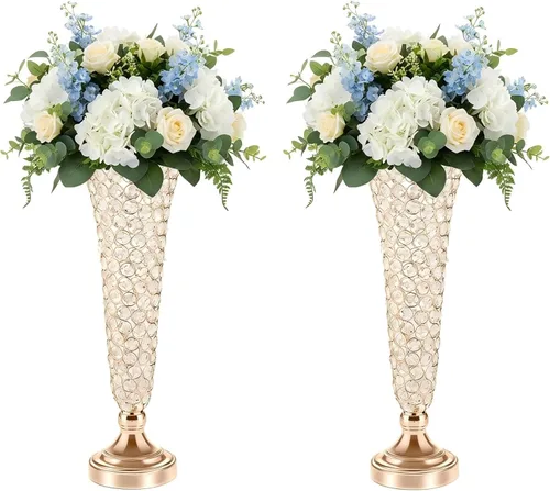 Jarrones de 20 pulgadas para flores, florero floral de trompeta de cristal, 2 jarrones de cristal para centros de mesa, soporte de flores para