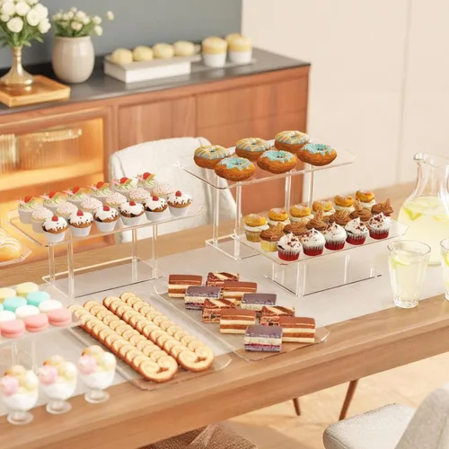 Miniatura 4 de HeiMma Juego de 5 exhibidores de mesa de postre, soportes de exhibición de postres de acrílico transparente para cupcakes, postres, pastelería