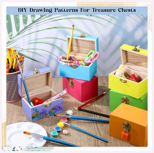 Miniatura 4 de CroBlissful Juego de 12 cajas de madera sin terminar de 24 piezas con tapas con bisagras y mini candados con llaves, caja de madera sin terminar