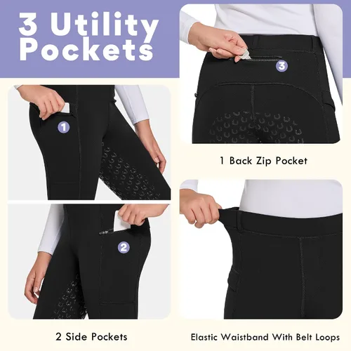 Miniatura 3 de FitsT4 - Pantalones de equitación con forro polar de invierno para niñas, de silicona, con bolsillos