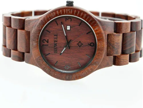 Miniatura 2 de Bewell W086B - Reloj de pulsera para hombre, de madera, analógico, de cuarzo, ligero, hecho a mano, de madera, W086B-Red, 1