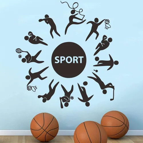 Miniatura 8 de Calcomanía deportiva de pared para habitación de los niños, calcomanías de PVC extraíbles con fútbol, baloncesto, béisbol y cuerda de saltar