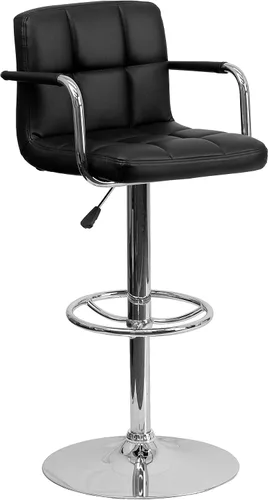 Miniatura 18 de Flash Furniture Taburete de bar de altura ajustable de vinilo acolchado gris contemporáneo con brazos y base cromada