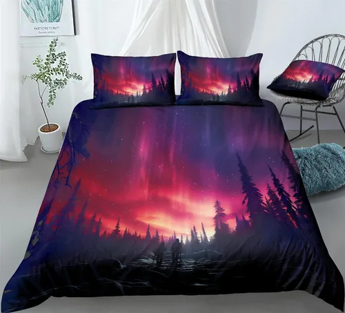 Miniatura 16 de REALIN Hawthorn Bedding - Juego de funda de edredón 3D, juego de cama de bosque japonés y río de montaña de 2/3/4 piezas, fundas de edredón