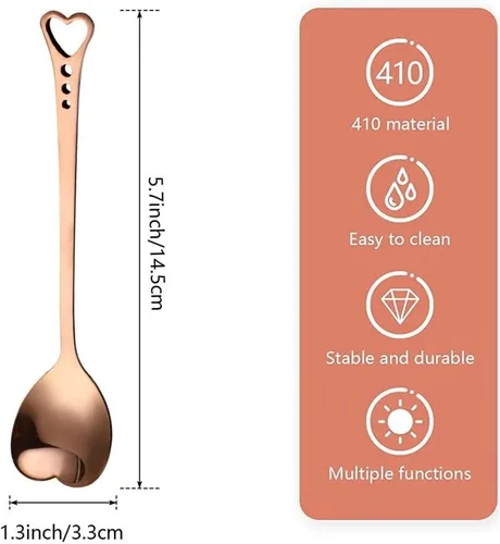 Miniatura 2 de Juego de 10 cucharas de postre de acero inoxidable en forma de corazón para el hogar, restaurante, cafetería y bar, diseño elegante, uso