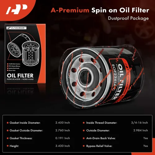 Miniatura 2 de A-Premium Filtro de aceite giratorio de protección de 10 mil millas compatible con Ford y Chevy y para Toyota, Nissan, Volkswagen, Jeep, Subaru